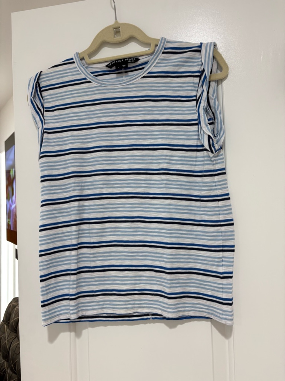 Veronica Beard Blue and White Striped Muscle Tee